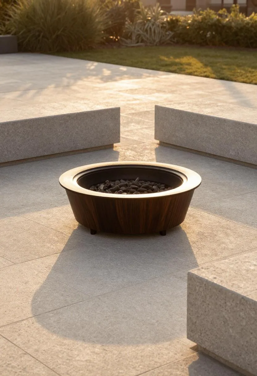 Interior design - bluestone patio cast iron fire pit concrete bench