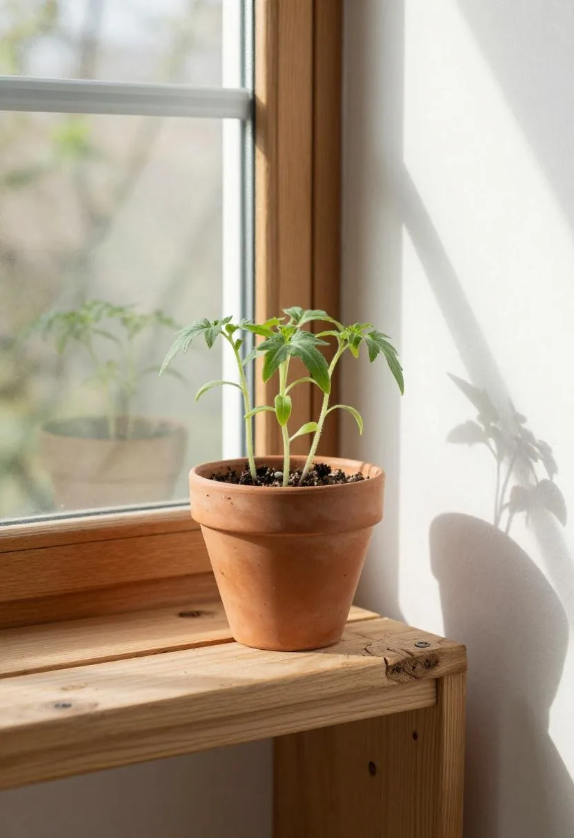 Interior design - cottagecore cedar greenhouse terracotta pot pine shelf