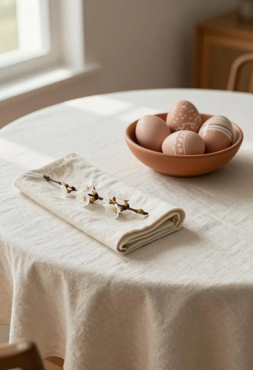 Interior design - cottagecore easter table ceramic eggs cherry blossom