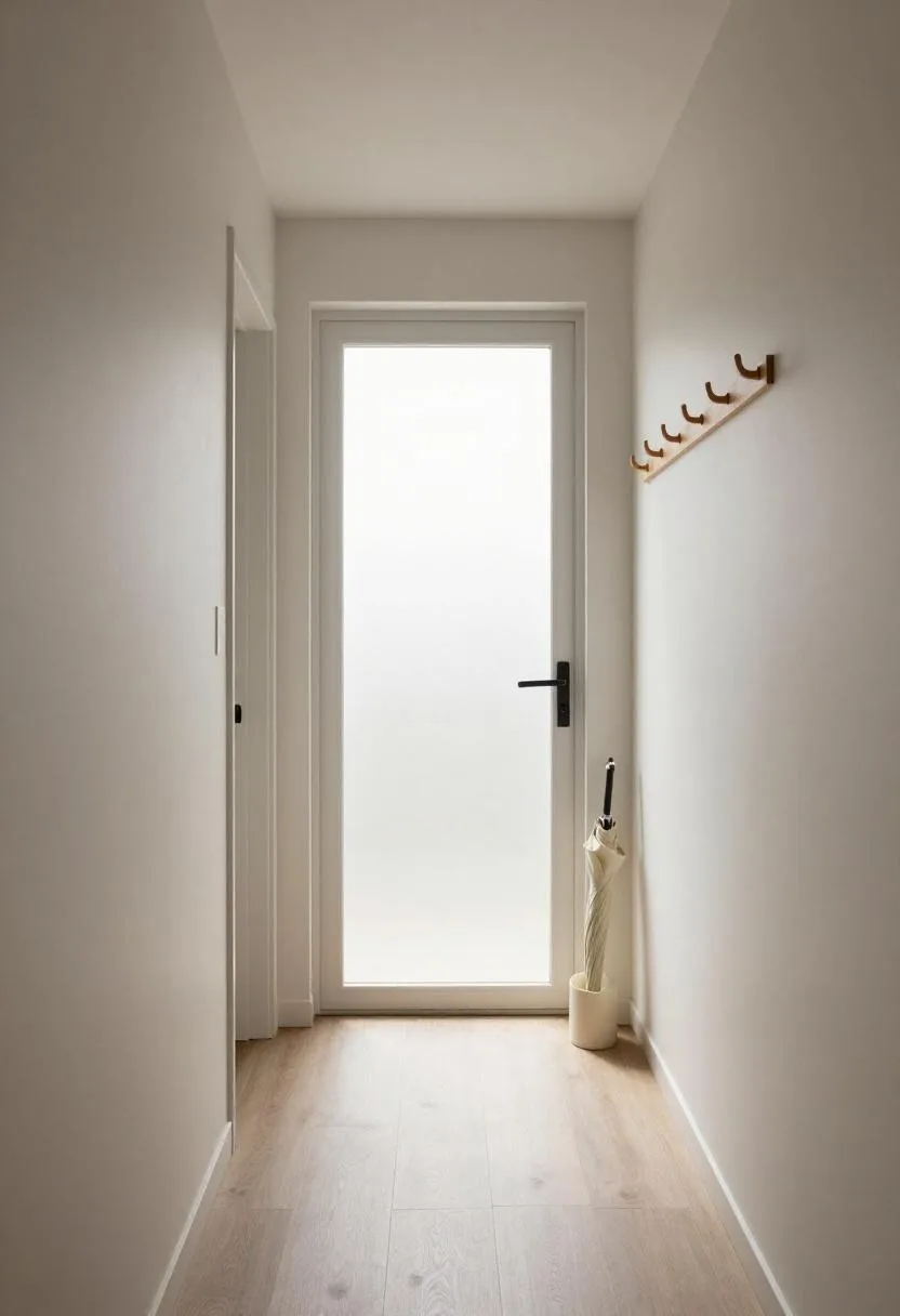 Interior design - minimalist entryway wall mounted oak hooks apartment