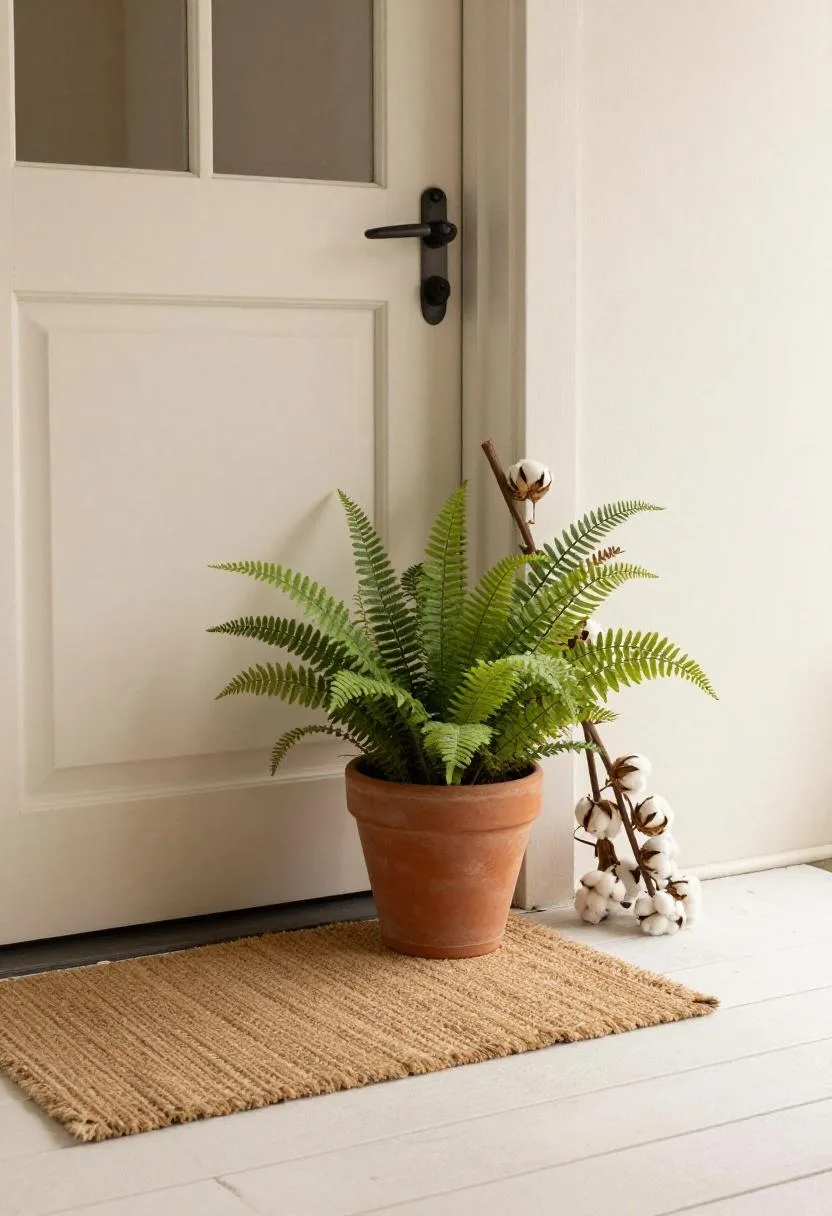 Interior design - minimalist spring porch decor neutral palette indoor plants