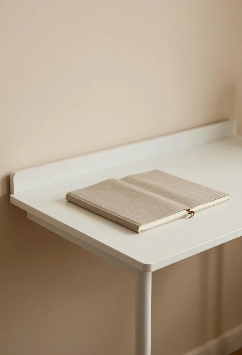 Wall-mounted white oak fold-down desk creating a home office that disappears completely when closed leaving the wall clean