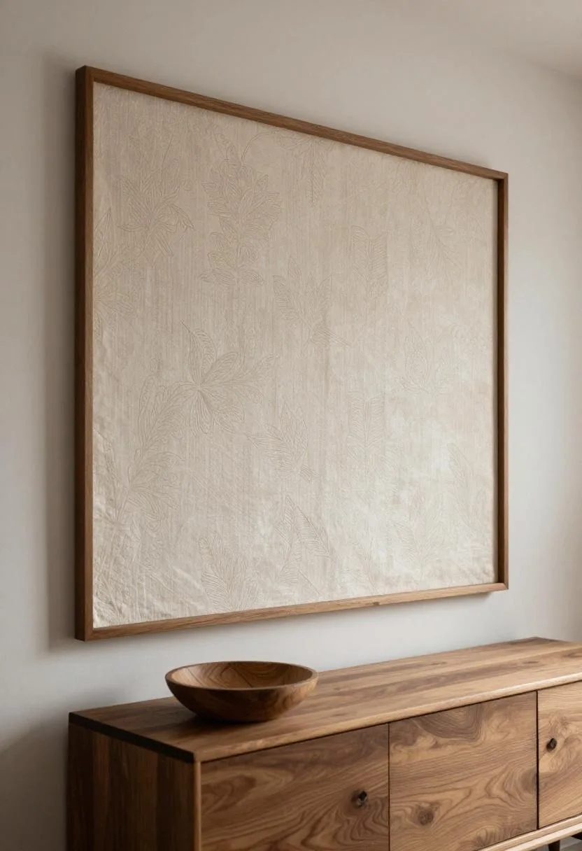 Batik textile panel anchoring a warm Afrohemian gallery wall