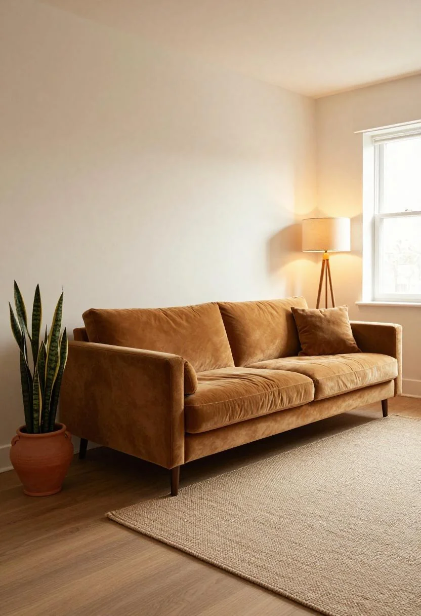 Warm terracotta and mid-century earthy tones complementing the natural material palette of a landscaped drainage garden