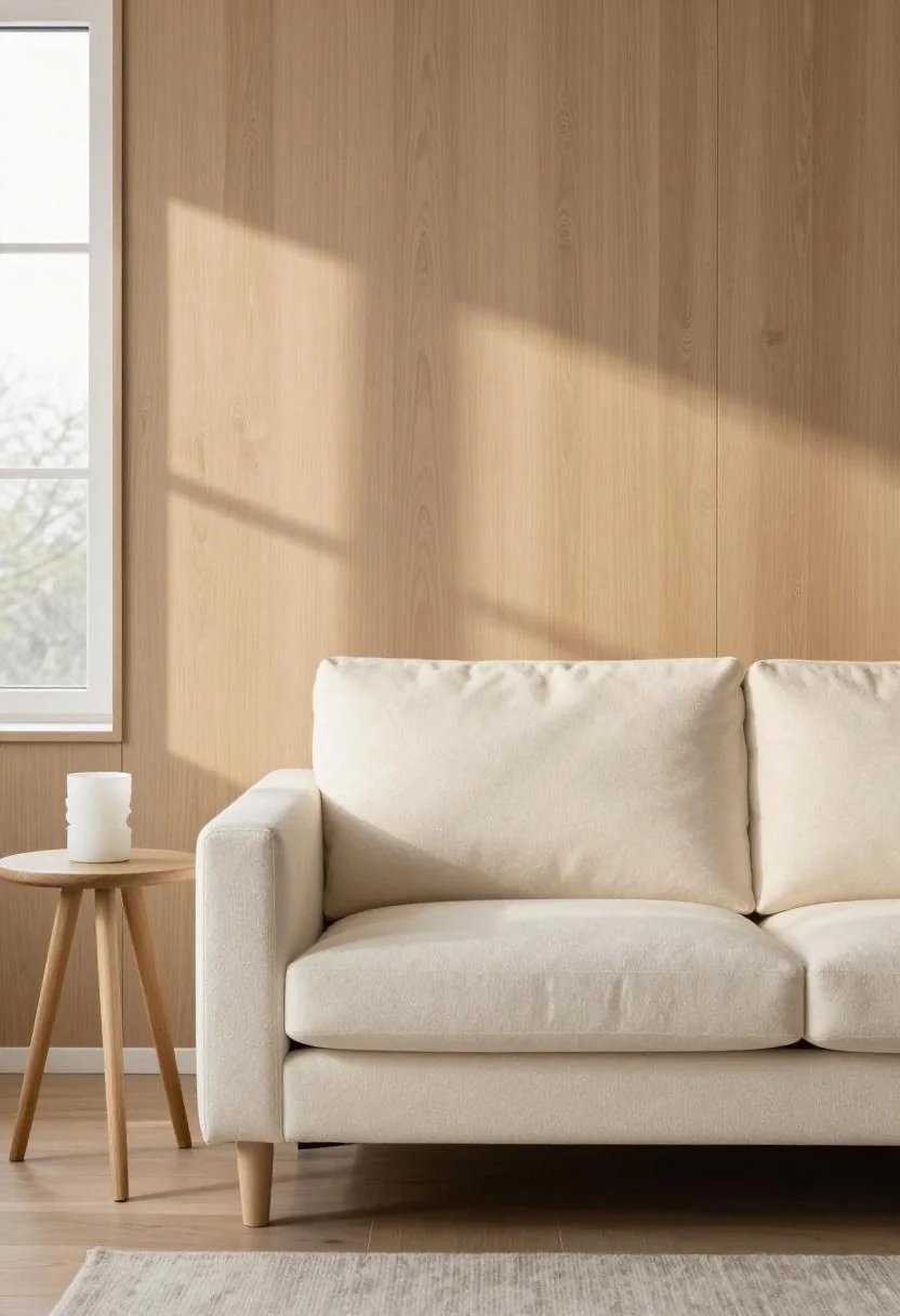 Serene cream and ash interior reflecting the freshness and lightness of a newly restored, well-drained outdoor yard landscape