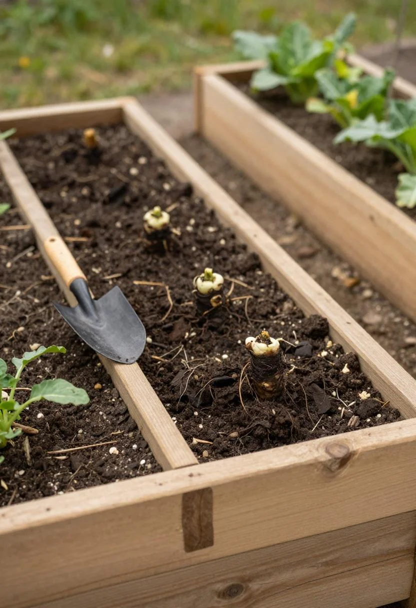 Wasabi-painted timber boards enclosing a raised vegetable garden bed