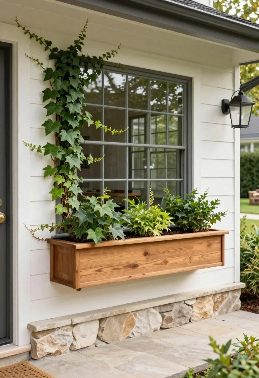 Persimmon steel balusters on a ranch deck at golden hour with a stone succulent pot in the corner