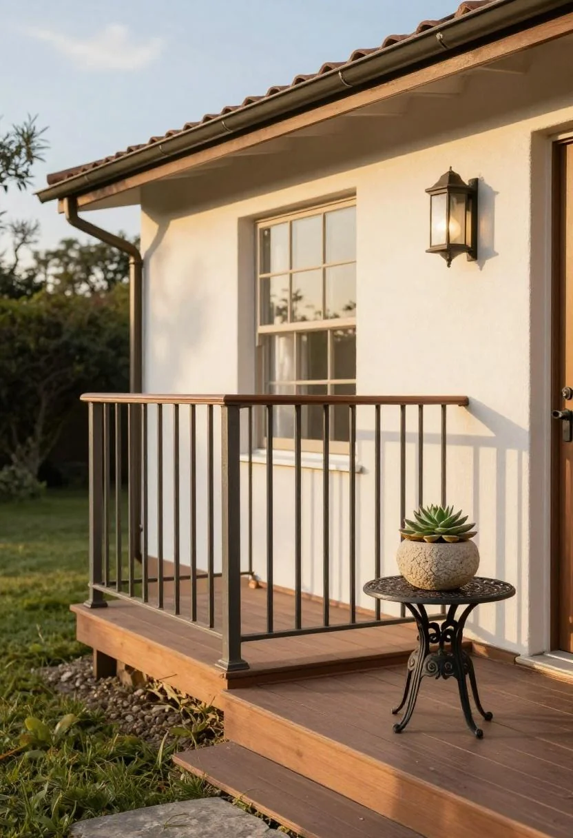 Terracotta urns and a clipped rosemary hedge lining the entry path of a Mediterranean-updated ranch