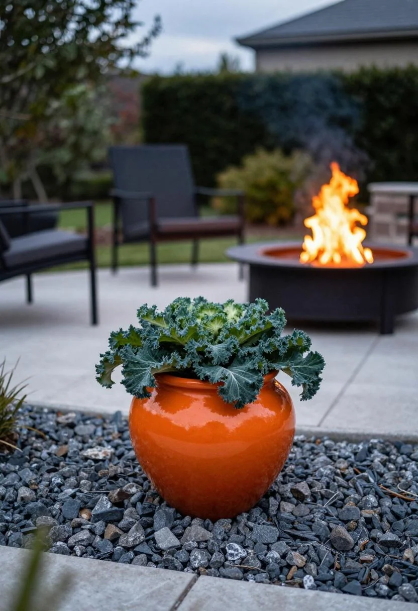 Warm terracotta amphora with a mature olive tree embedded in a Mediterranean lavender garden border