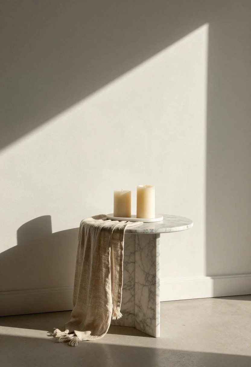 Wasabi linen runner on a marble console sets a fresh modern Italian summer tablescape