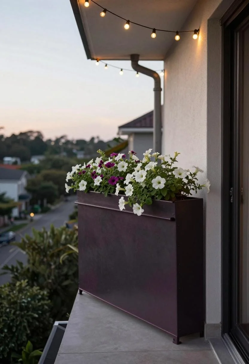 Jade green cast-iron wall bracket with white geraniums beside a cottage garden front gate