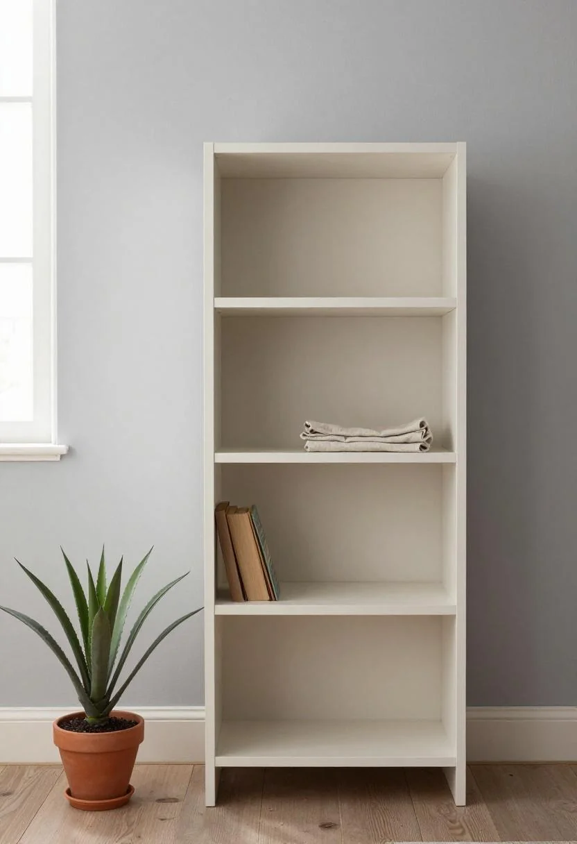 Minimalist oak bookshelf with cream white linen and agave plant for understated Cinco de Mayo styling