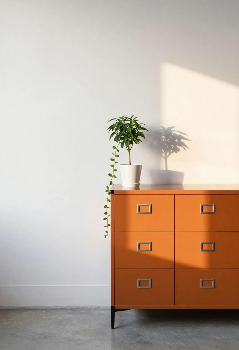 Cream linen Roman shade and ash wood desk with open sketchbook in a serene minimalist corner